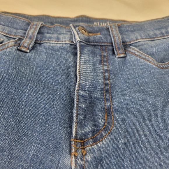 Studio Womens Jeans 2 Petite‎ High Rise Slim Straight Leg Distressed Blue Denim - Picture 11 of 16